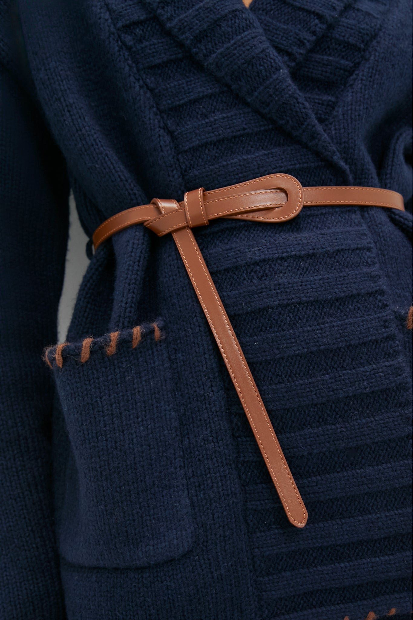 Navy and Brown Blanket Stitch Harrow Cardigan | Tuckernuck
