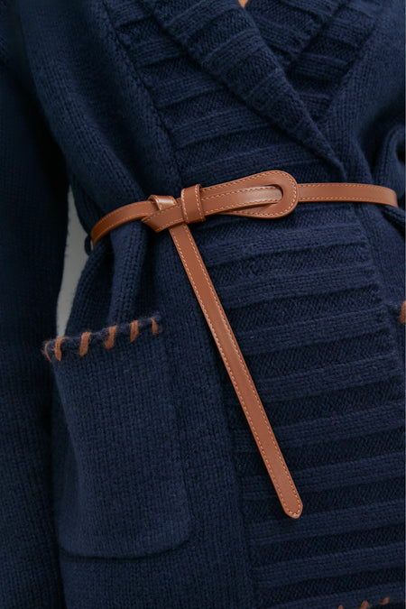 Navy and Brown Blanket Stitch Harrow Cardigan