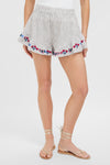 Tan Stripe Embroidered Ruffle Jill Short