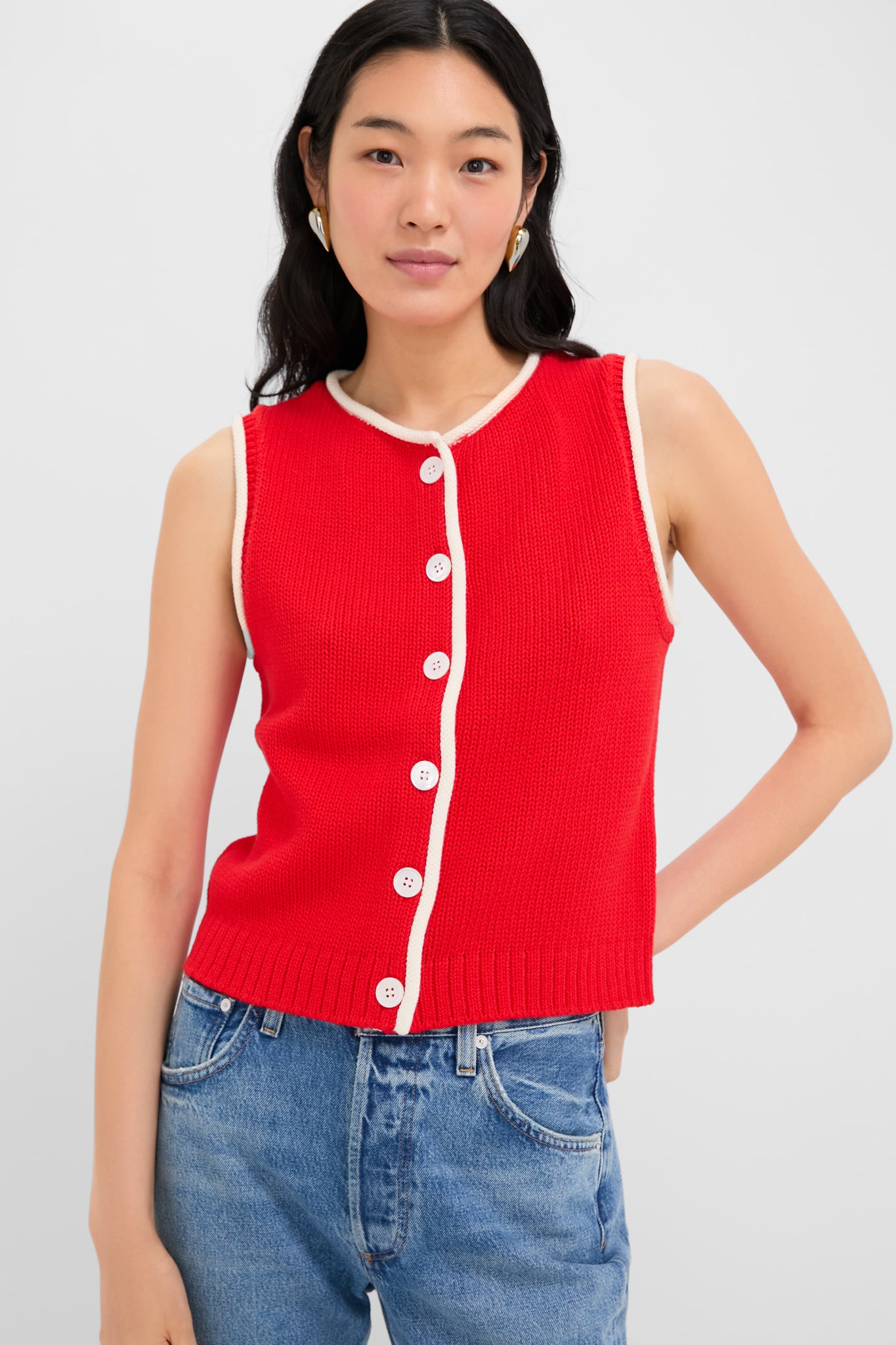 Red and Ivory Bridget Tipped Vest