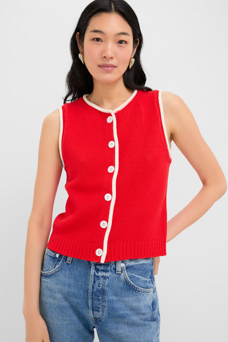 Red and Ivory Bridget Tipped Vest