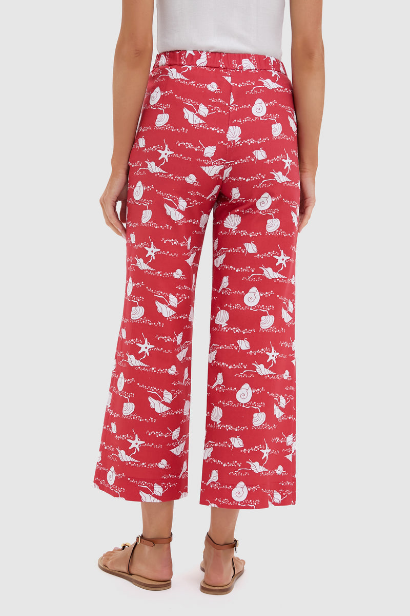 Red Shell High-Waisted Wide-Leg Pants