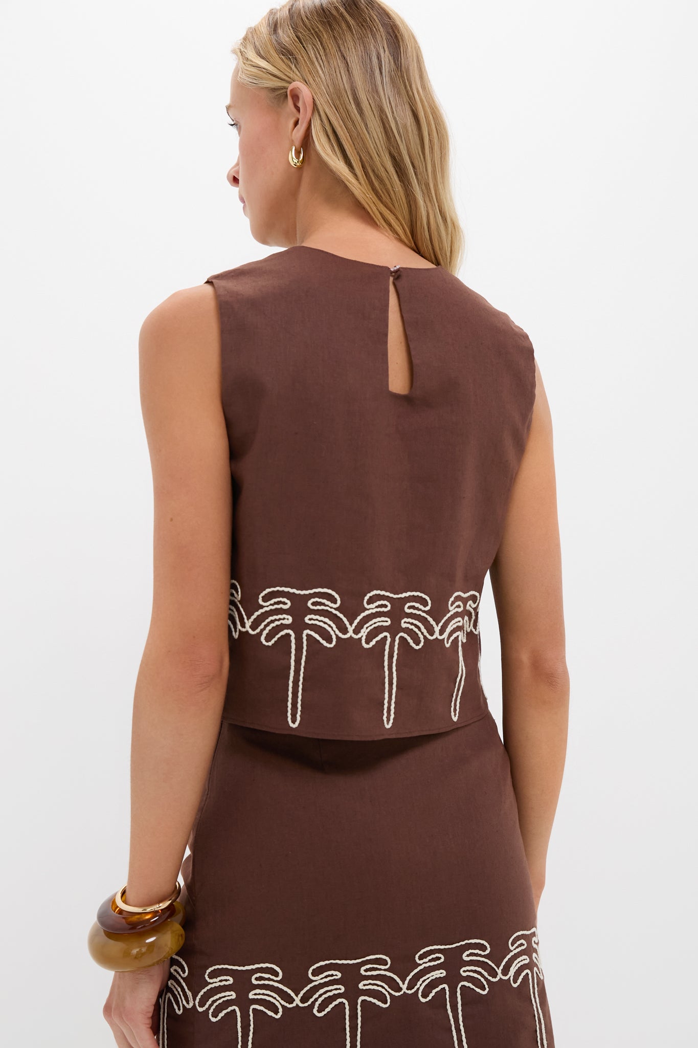 Brown & Cream Embroidery Palm Tank
