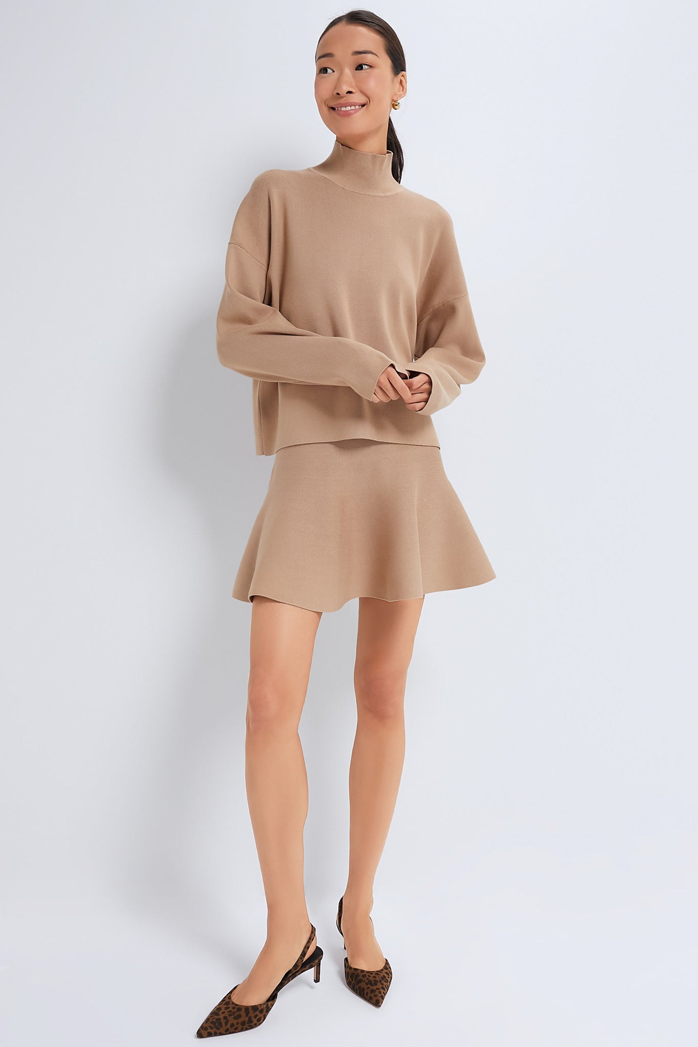 Tan Kaya Flare Knit Skirt
