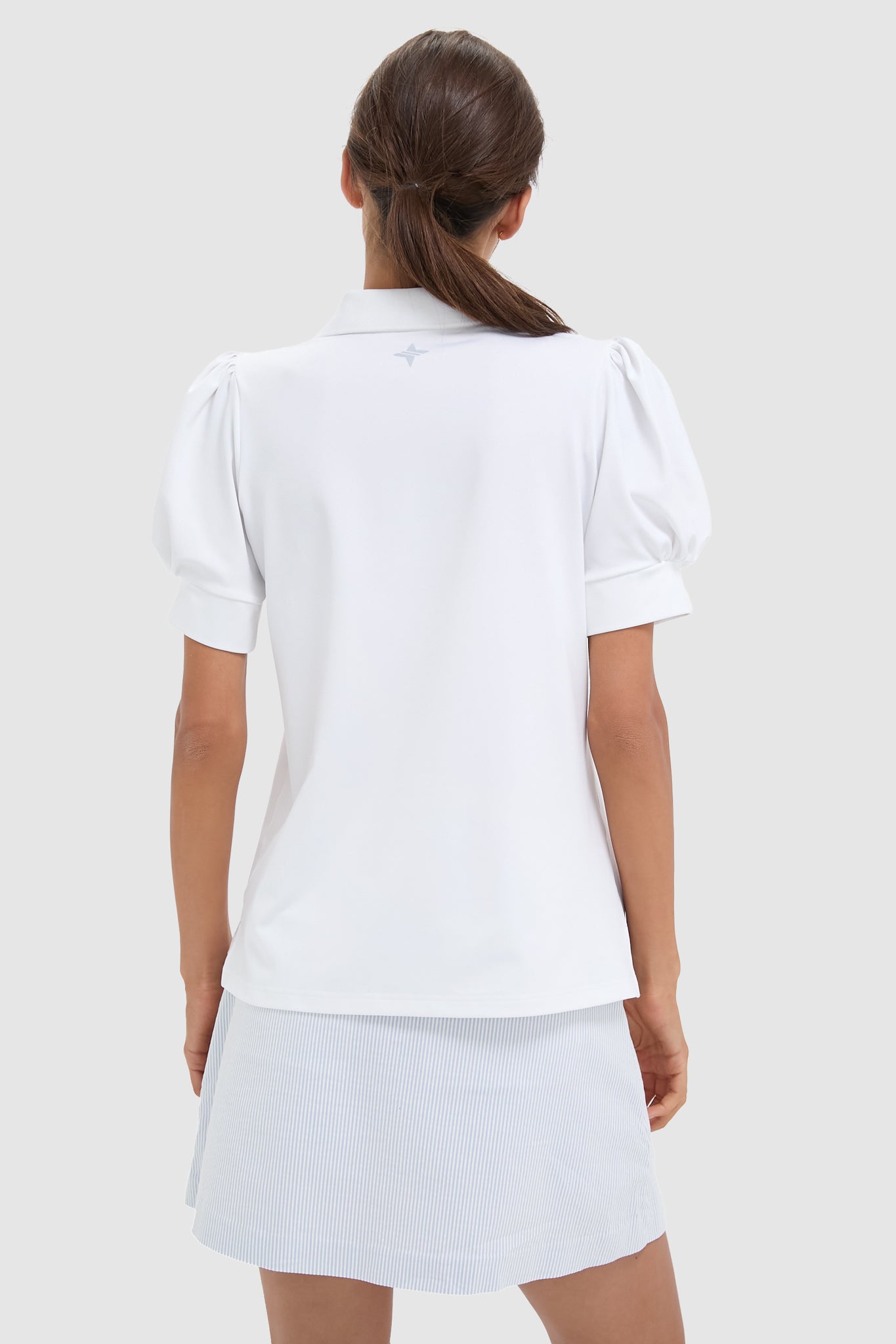White Puff Sleeve Performance Jersey Caroline Polo