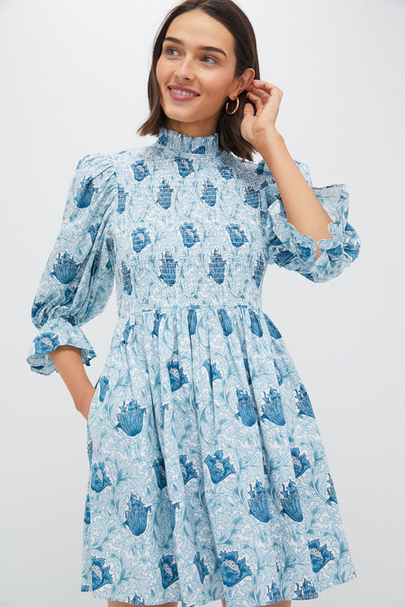 Teal Leafy Floral Smocked Larah Mini Dress