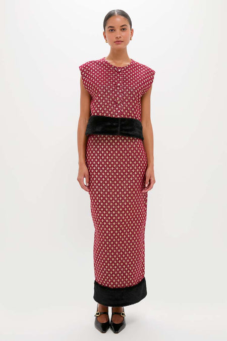 Burgundy and Gold Hernan Geom Fur Top