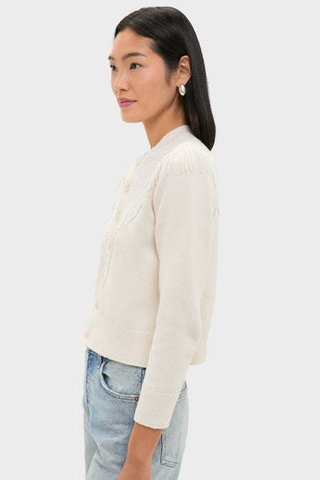 Cream Beaded Fringe Cardigan