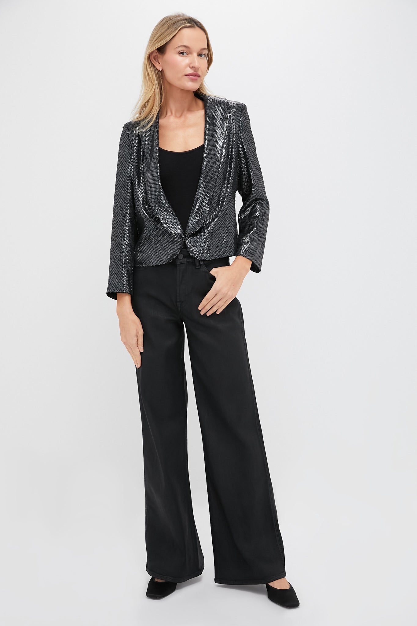 Gunmetal Sequin Cropped Zana Jacket