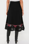 Black Rosaline Embroidery Midi Skirt