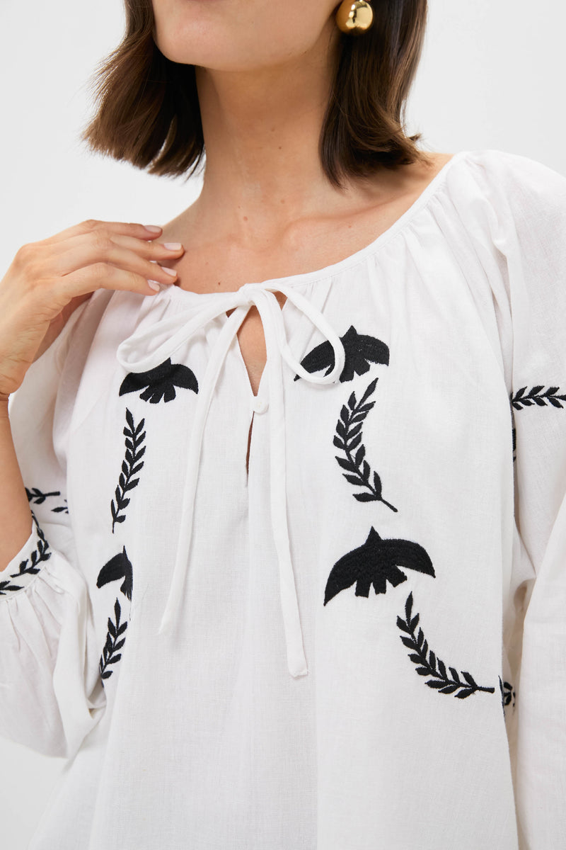 Salt Organic Lucy Dove Embroidery Blouse
