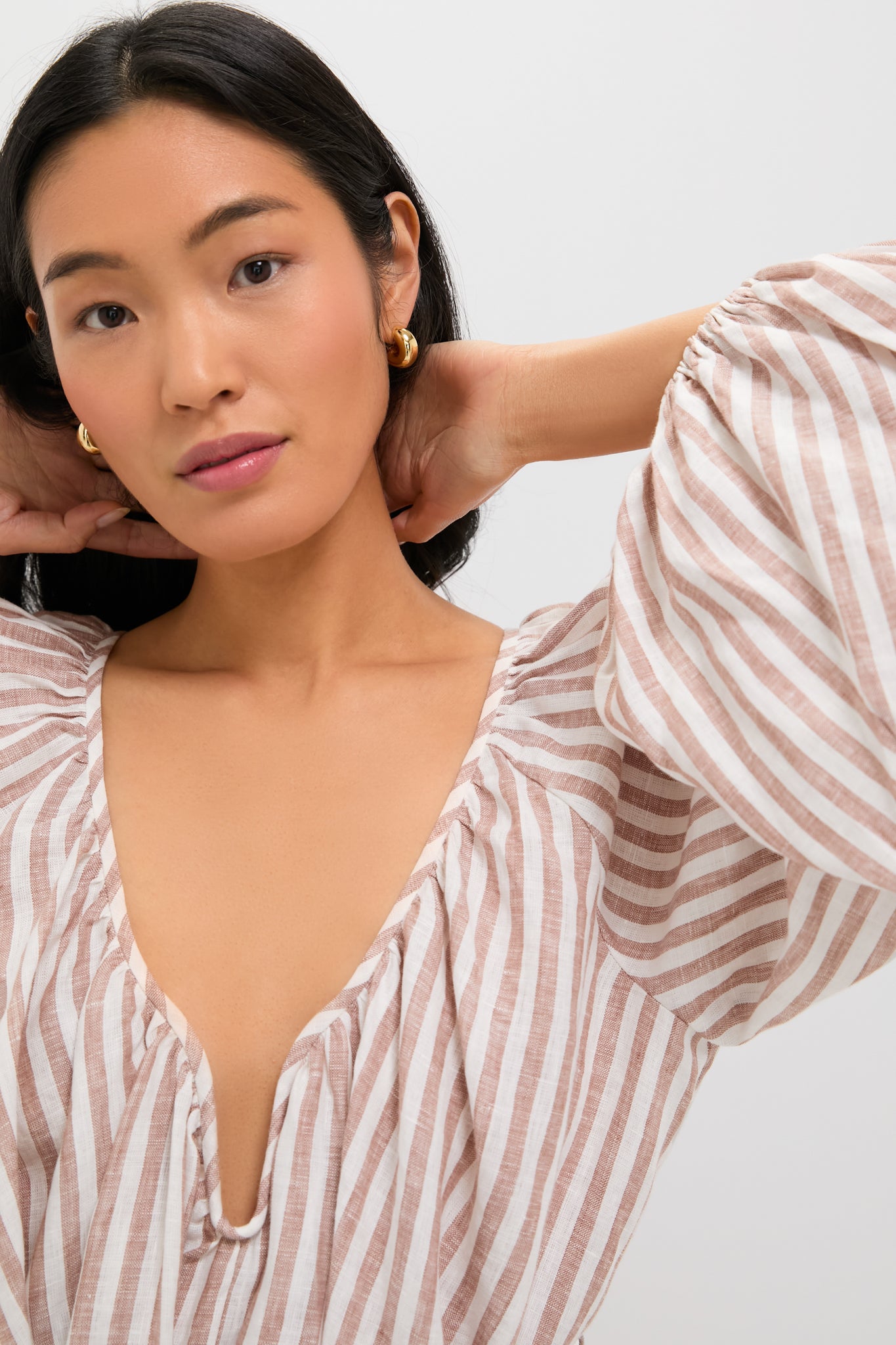 Tan Stripe Cascadian Maxi Dress