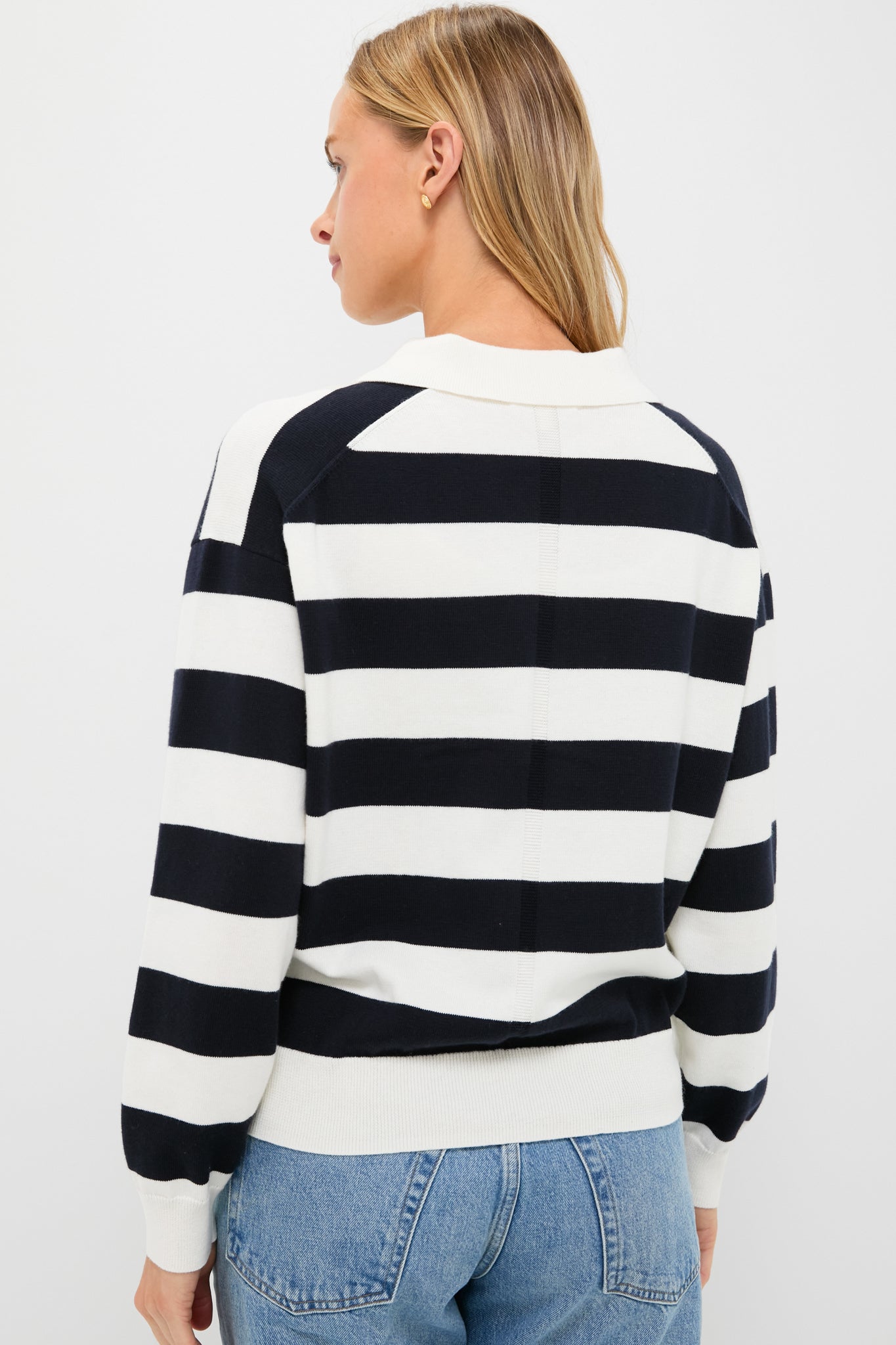 Ivory and Navy Bond St Striped Polo