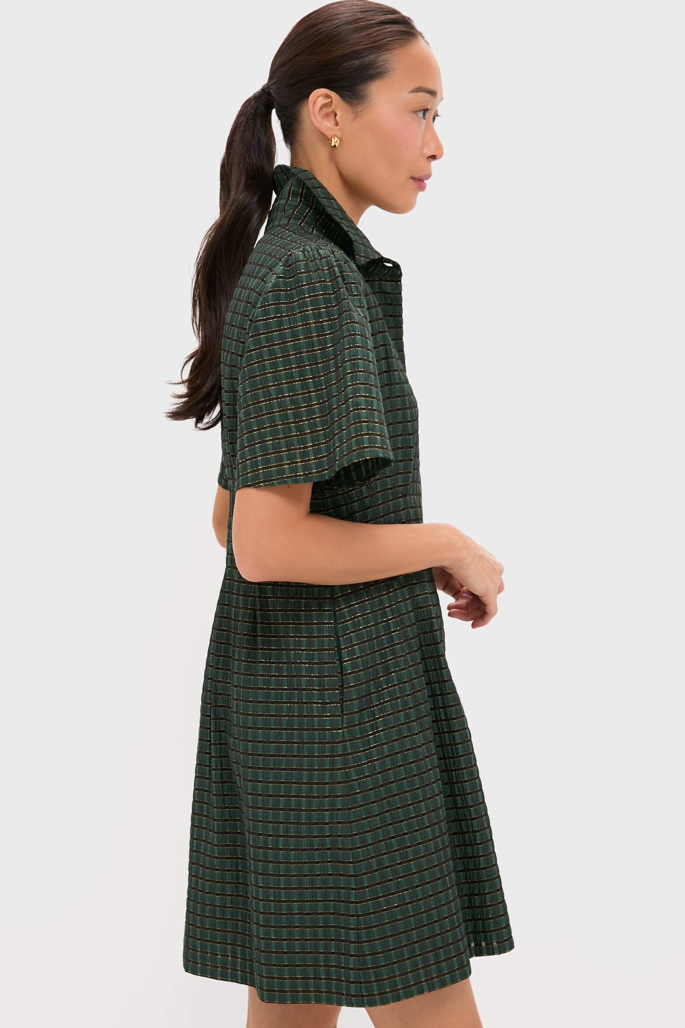 Metallic Green Plaid Mini Delaney Dress