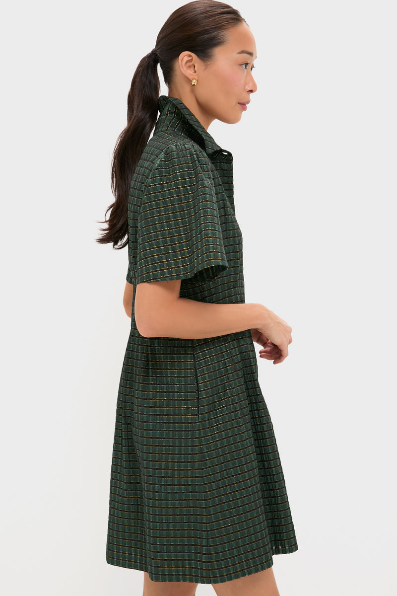 Metallic Green Plaid Mini Delaney Dress