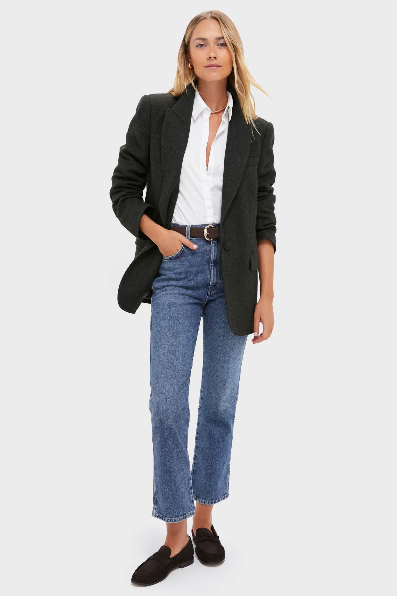 Hunter Green Tweed Herringbone Leo Blazer