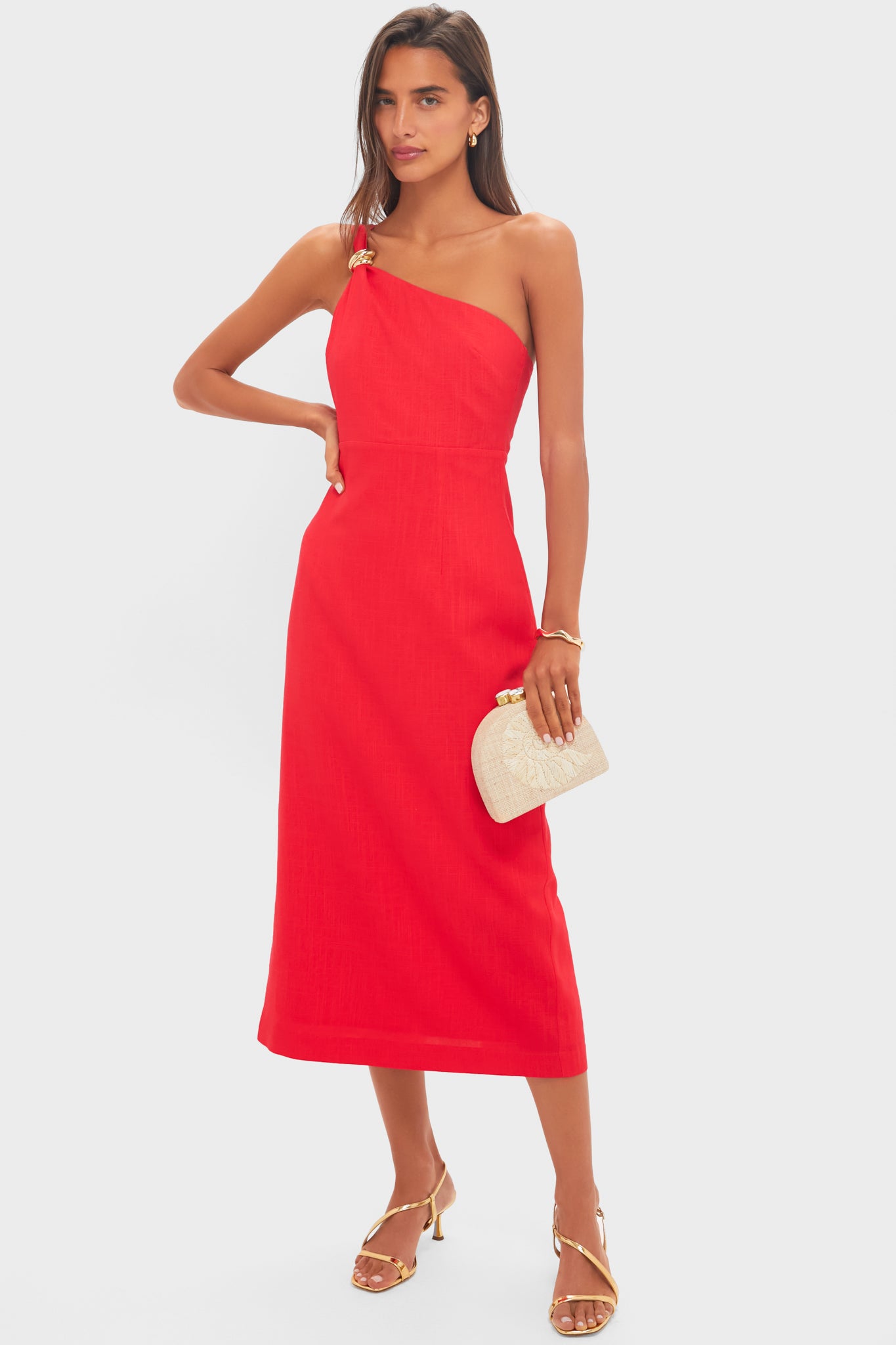 Red Linen Dominica Midi Dress