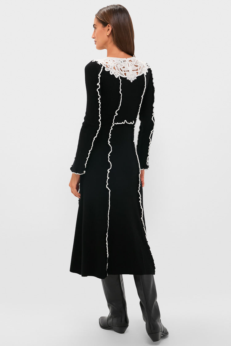 Black Vania Lace Long Sleeve Midi Knit Dress | Sea New York