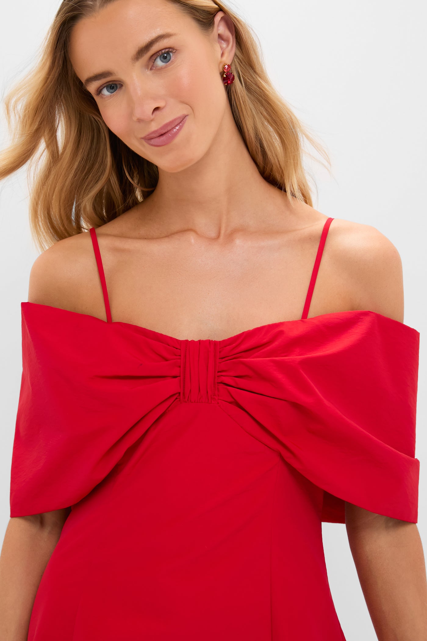 Off-the-Shoulder Red Bow Bates Mini Dress