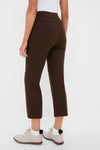 Petite Chocolate Brown Compression September Pant: Classic, high-waisted cropped trousers in an effortless style, perfect for work or play, paired with cream oxfords and playful pom-pom socks.