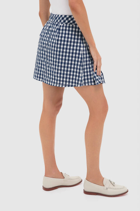 Navy Gingham 16 Inch Performance Seersucker Park Golf Skirt