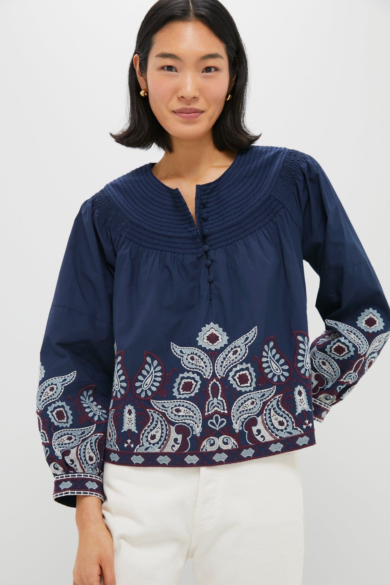 Navy Embroidered Lucia Blouse | Tuckernuck