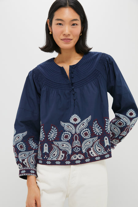 Navy Embroidered Lucia Blouse