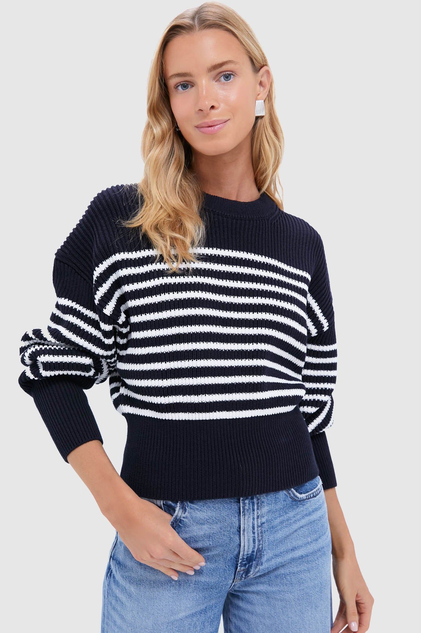 Berry Blue and White Striped Tanessa Sweater