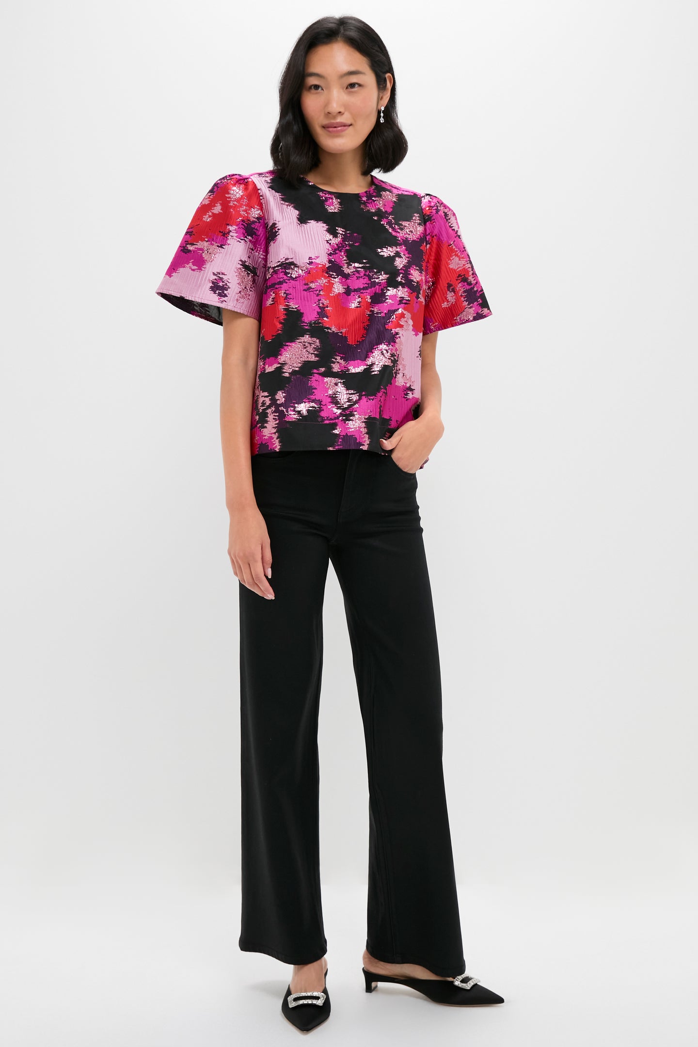 Pink and Red Lurex Abstract Jacquard Lyla Blouse