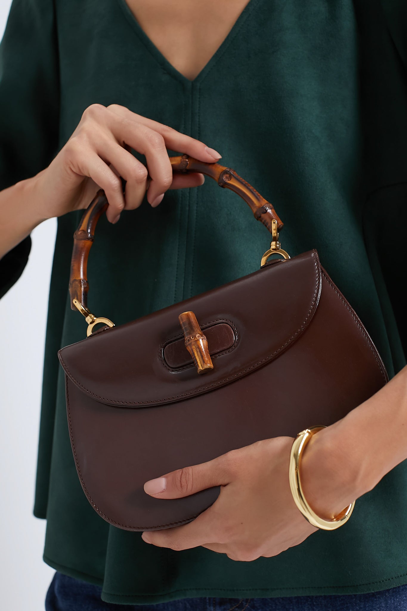 GUCCI Brown Bamboo Small Top Handle Bag