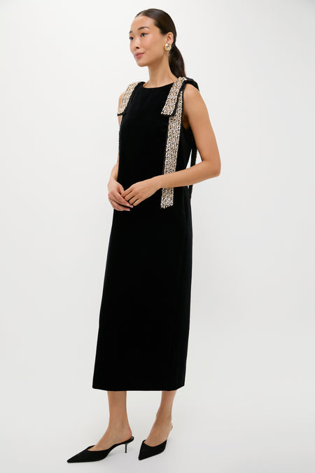 Black Velvet Embellished Viola Dress