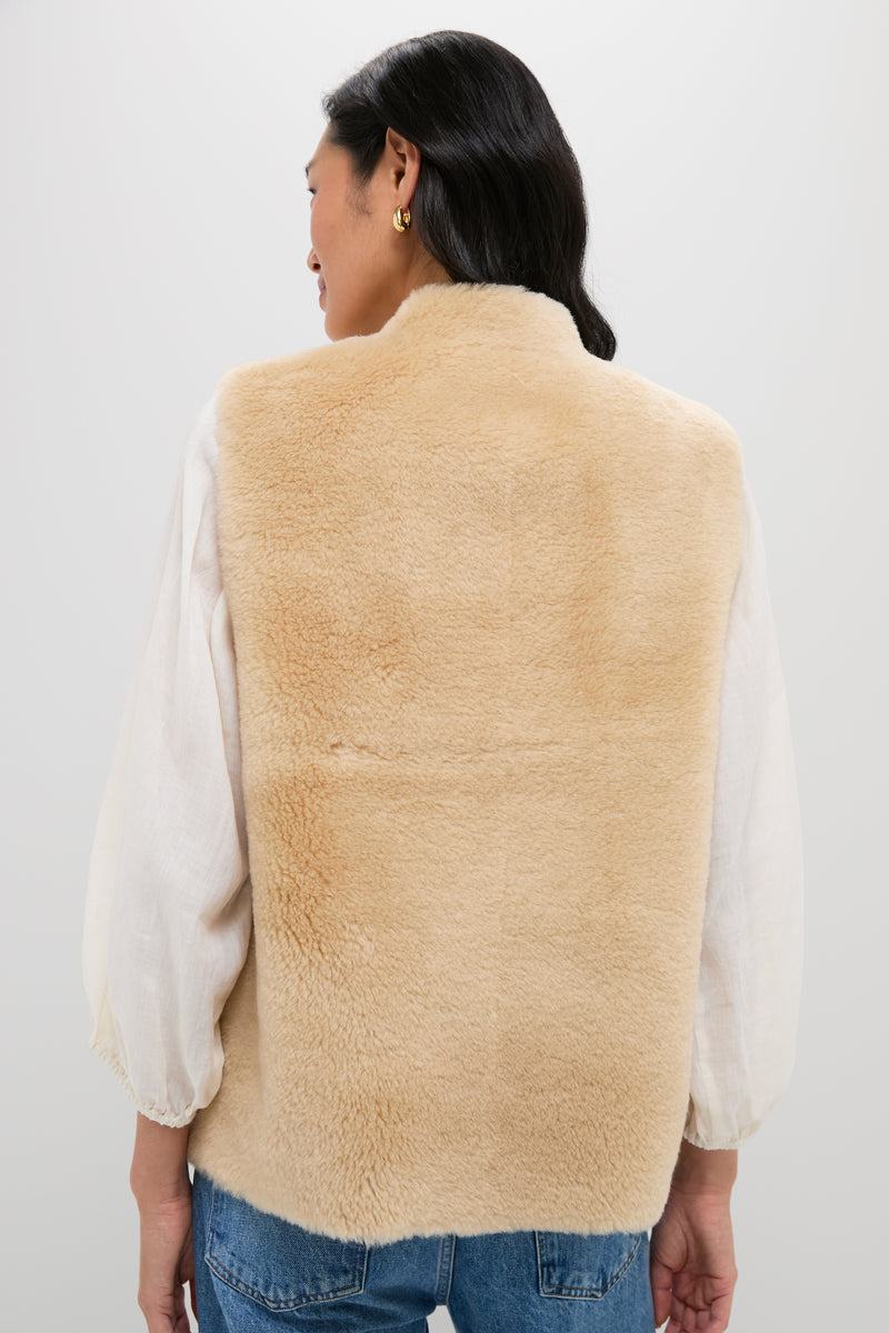 Cream Elliot Shearling Tie-Front Vest