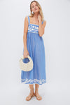 Denim and Cream Chambray Tie Back Dress with Embroidery