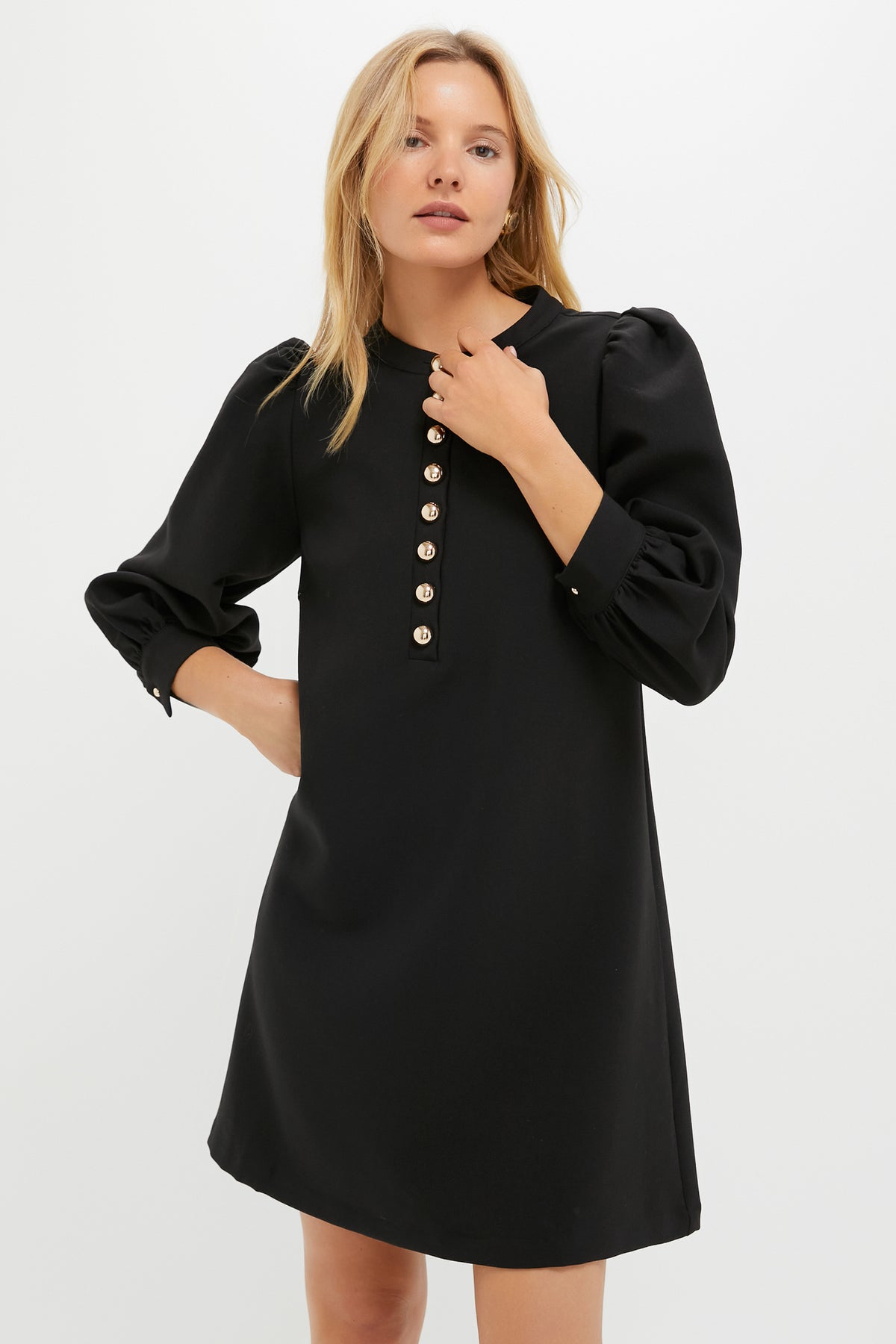 women's little black dress Back In Time Long Sleeve Mini Dress | Black the Lucia Sheer Sleeve Ruched Mini dress boasts a versatile neckline that can be worn on or off the shoulder Pomander Place Black Crepe Samantha