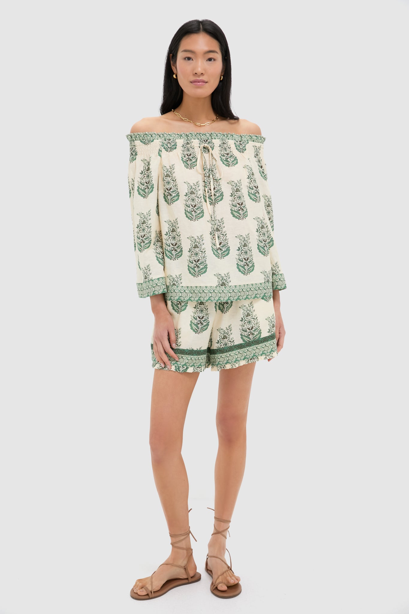 Jade Terrace Cotton Linen Off the Shoulder Ashleigh Blouse