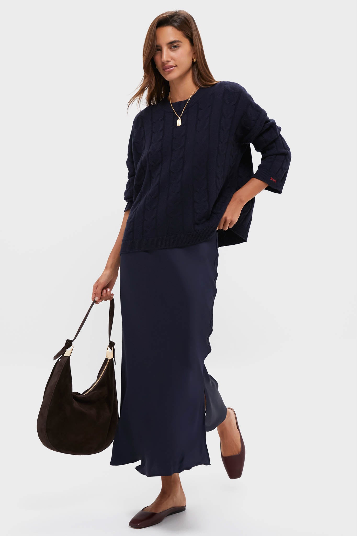 Navy Cashmere Eloise Cable Knit Sweater