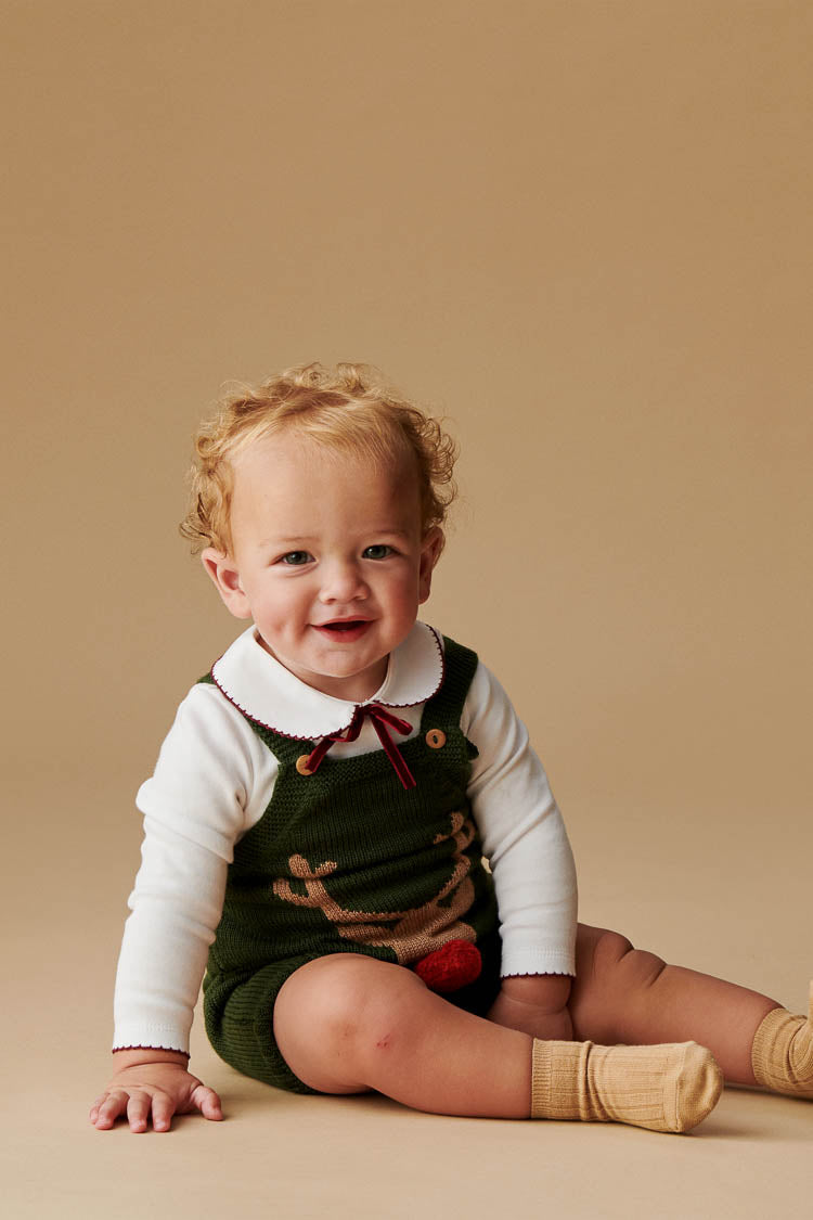 Green Reno Merino Baby Knitted Dungarees