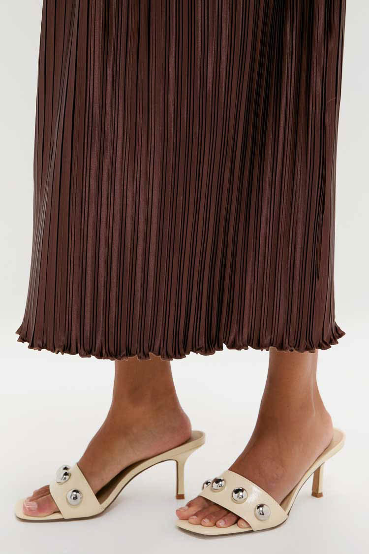 deep v brown dress Brown Pleated Chloe Maxi Dress