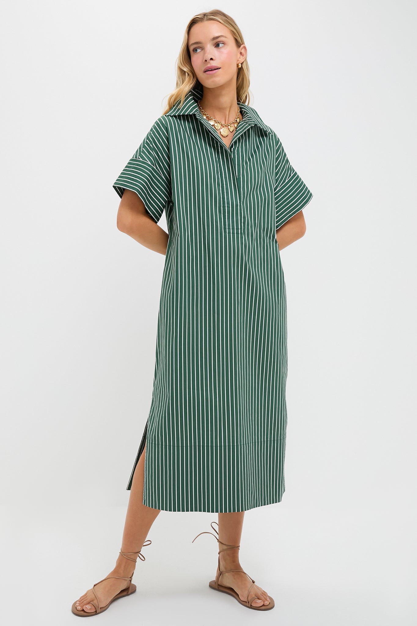 green emerald velvet dress THML Green Stripe Tiered Midi Dress – Chérie Lane