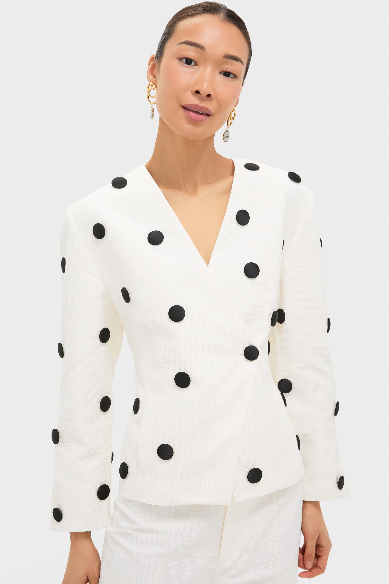 Black and Ecru Aloise Textured Buttons Jacket | DESTREE