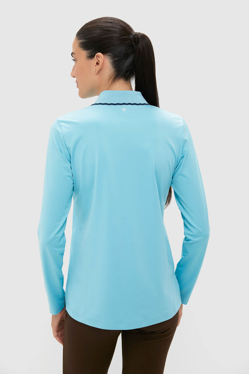 Bright Blue Long Sleeve Performance Jersey Caroline Polo