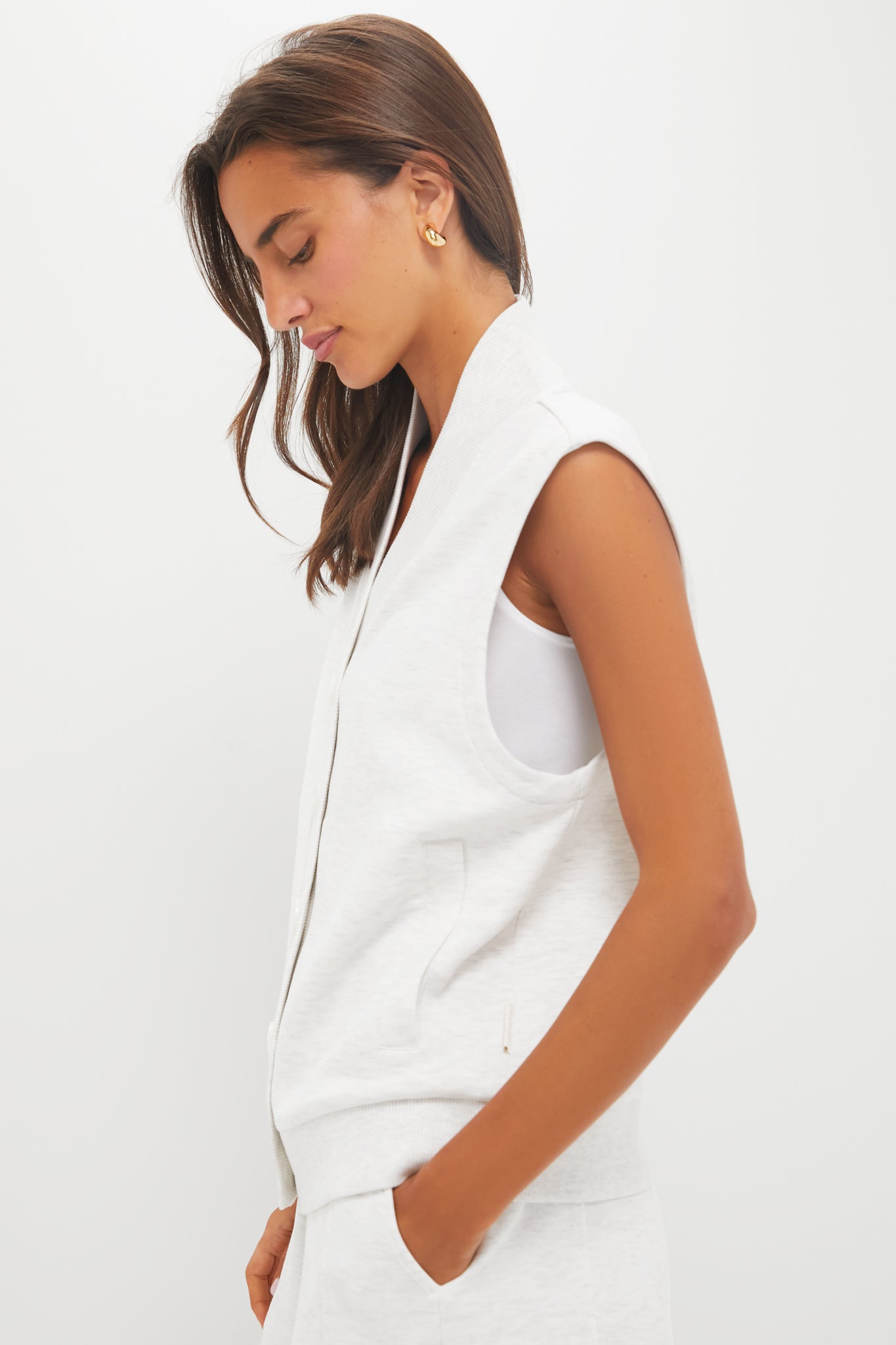 Ivory Marl Vicky Button Gilet