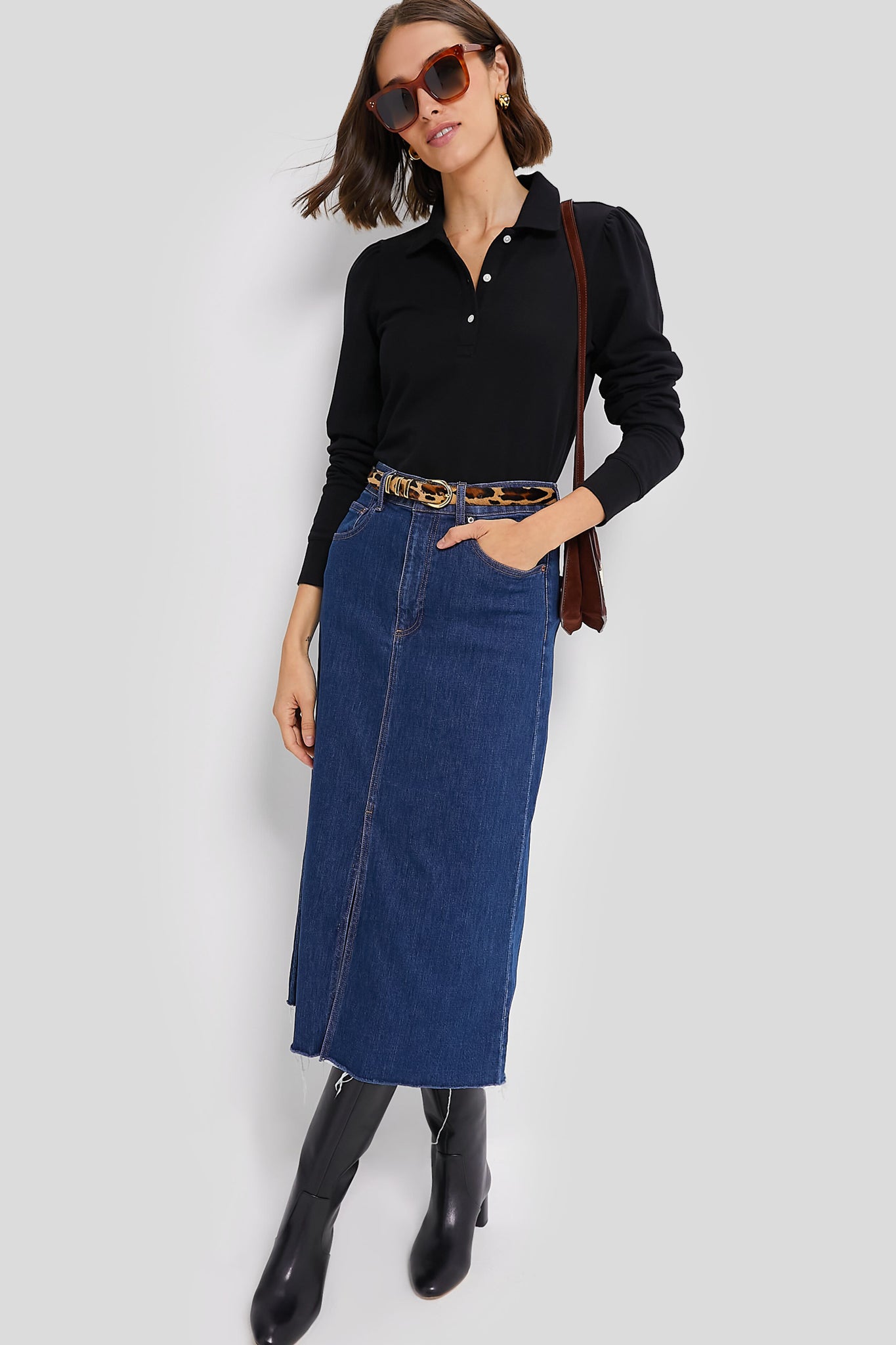 Black Long Sleeve Pique Puff Sleeve Peggy Polo | Tuckernuck