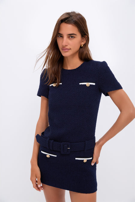 Navy Boucle Mini Dress