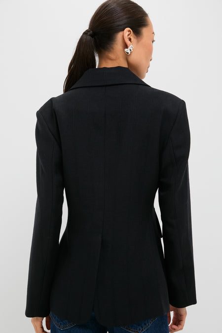 Black Tamara Stripe Wool Jacket