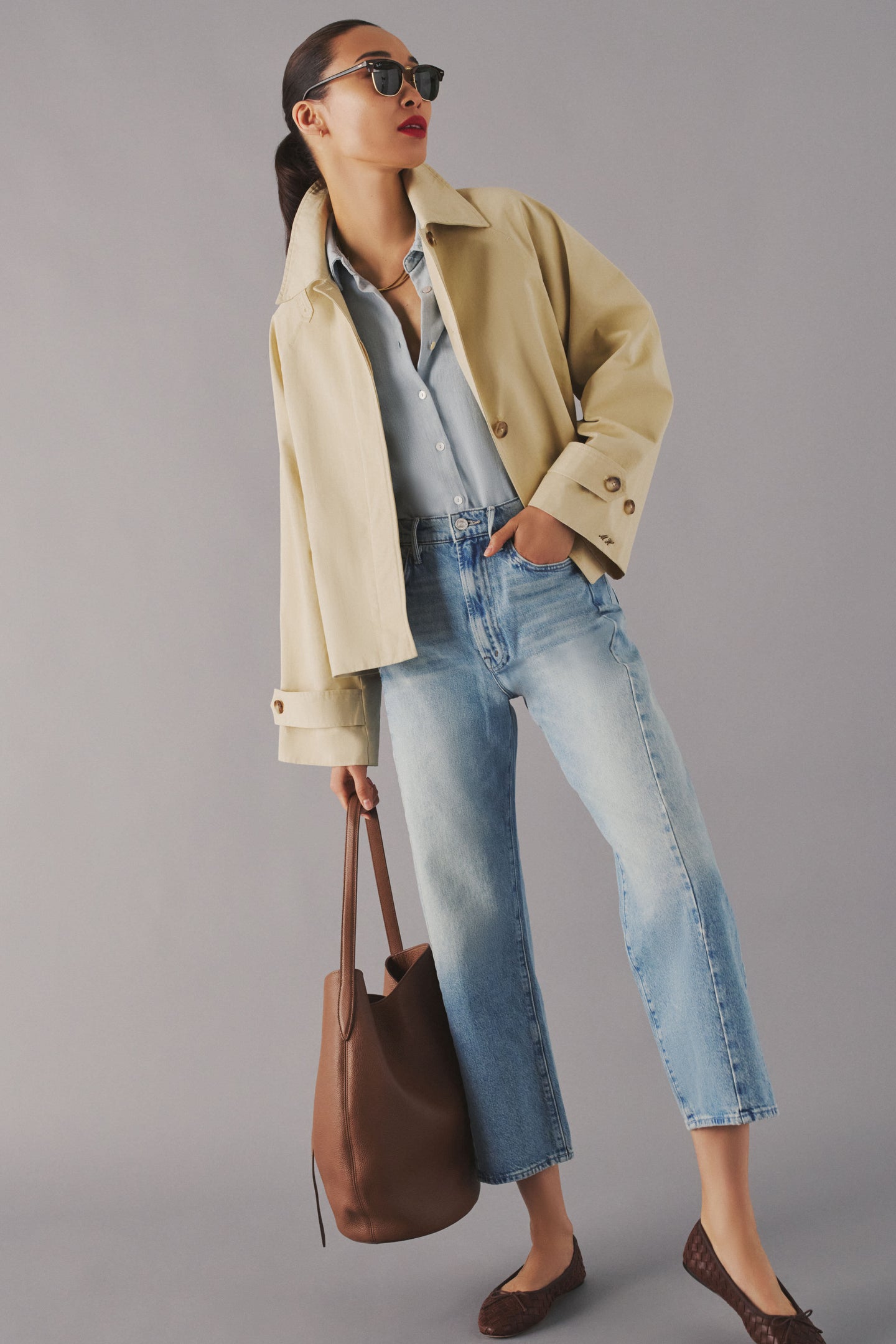 Khaki Drew Short Trench Coat