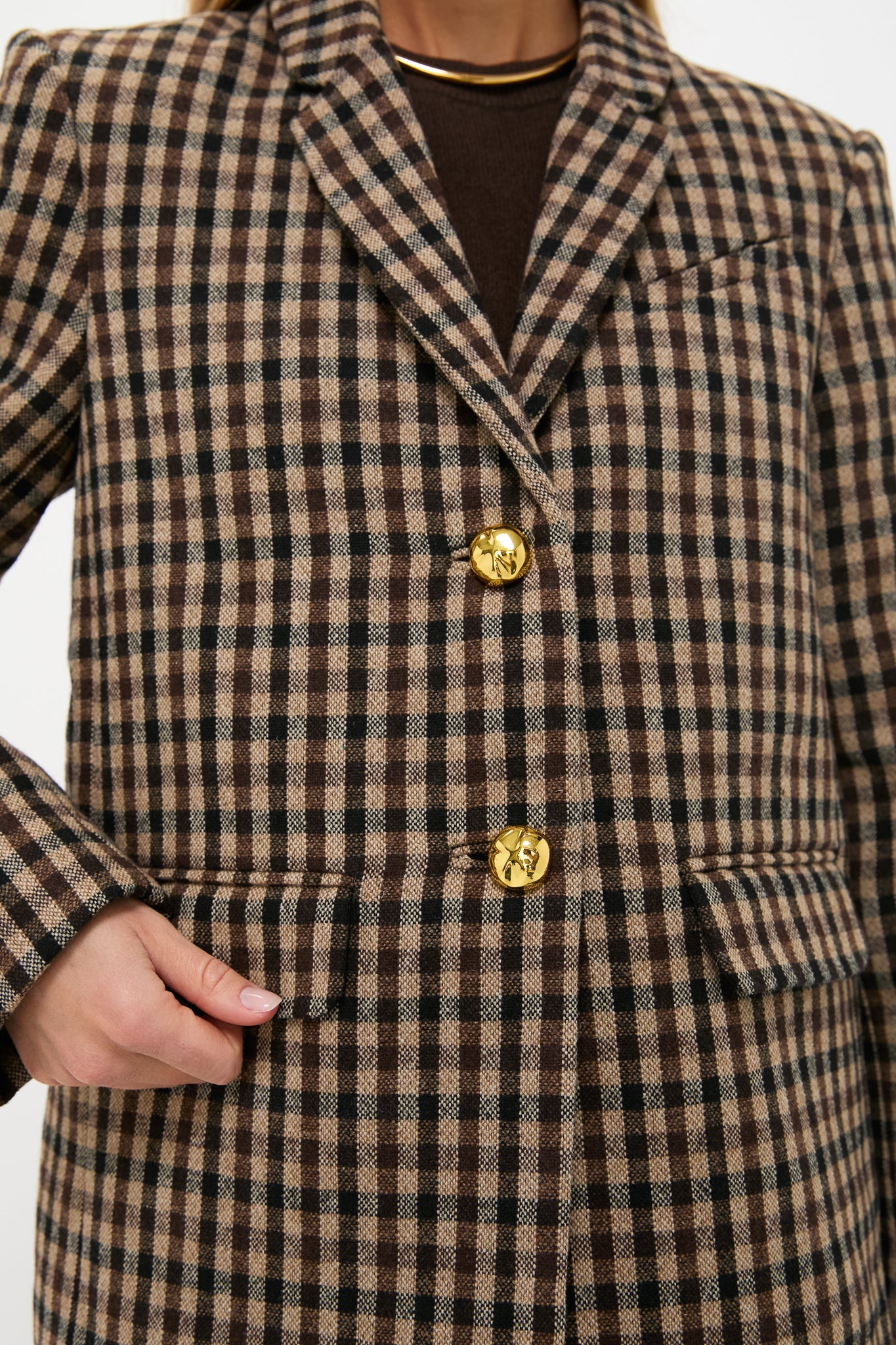 Chicory Coffee Check Wool Mix Oversized Blazer