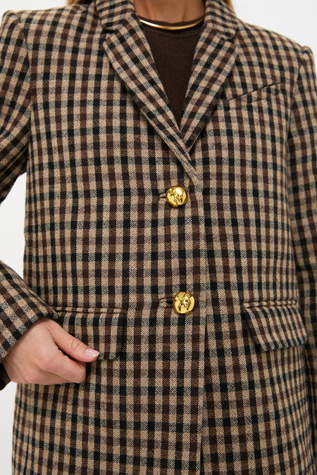 Chicory Coffee Check Wool Mix Oversized Blazer