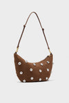 Choco Bar Smooth Nubuck with Studs Lune Bag: a classic, high-end hobo-style shoulder bag featuring silver studs, adjustable strap, and top zip, offering effortless, fun sophistication.