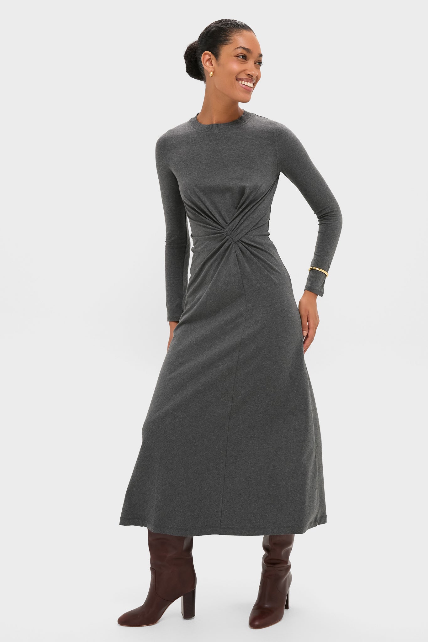 Heathered Charcoal Long Sleeve Volta Dress | Apiece Apart